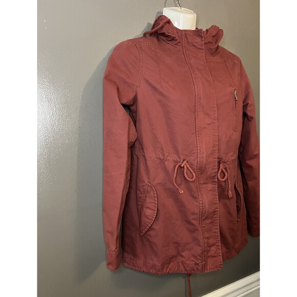 Ambiance Jacket Womens Small Hooded Drawstring Utility Parka Coat Red - Picture 2 of 8